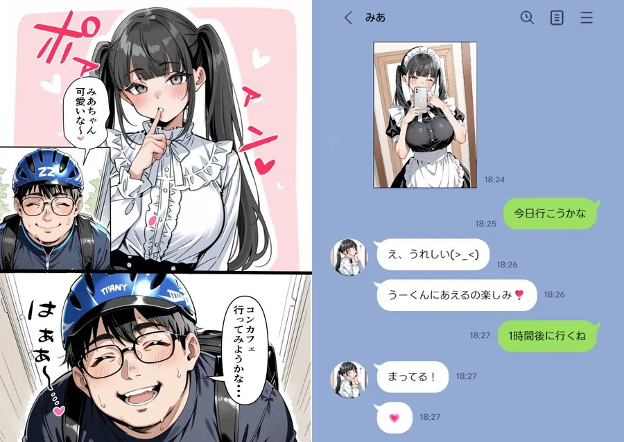 【無料エロ漫画・同人】Ub●rの配達先で推しコンカフェ嬢が彼氏とヤってた話-2枚目