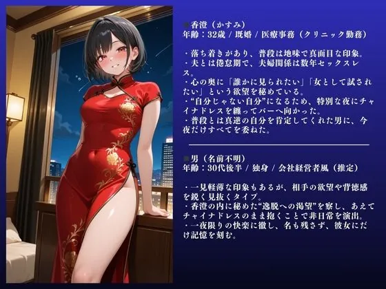 【無料エロ漫画・同人】「もっとぉぉぉ！」チャイナ服美女 香澄（32） 不倫SEX記録 〜人妻快楽NTR 〜-2枚目