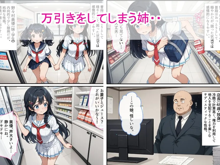 【無料エロ漫画・同人】万引き姉妹女子校生をスーパーの店長が縛り中出しした話-1枚目