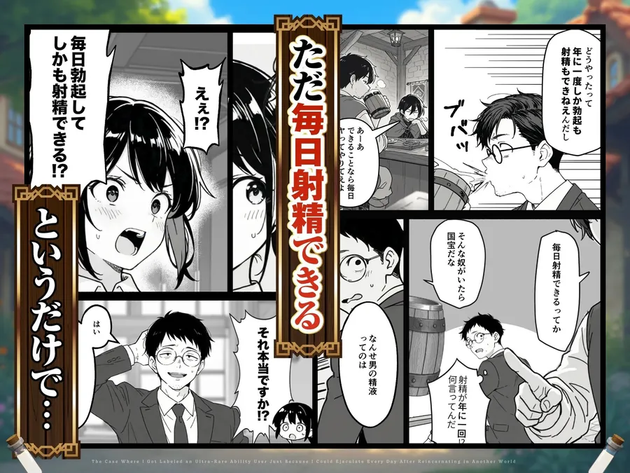 【無料エロ漫画・同人】異世界転生したら毎日射精できるというだけで激レア能力者認定された件-2枚目