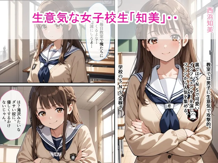 【無料エロ漫画・同人】生意気女子校生がSNS配信の秘密を同級生に握られ教室で中出しされた話-1枚目