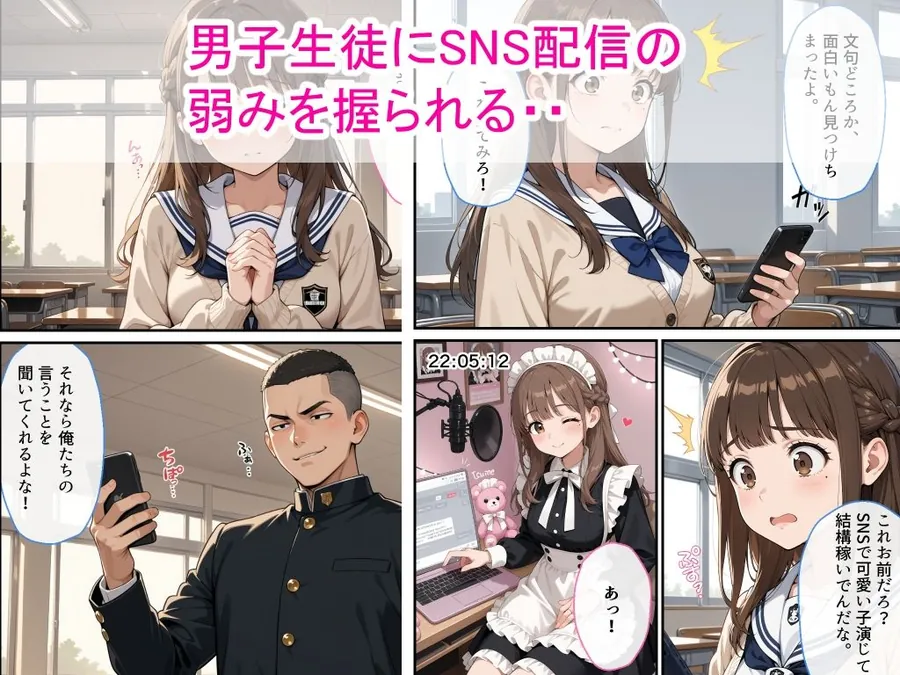 【無料エロ漫画・同人】生意気女子校生がSNS配信の秘密を同級生に握られ教室で中出しされた話-2枚目